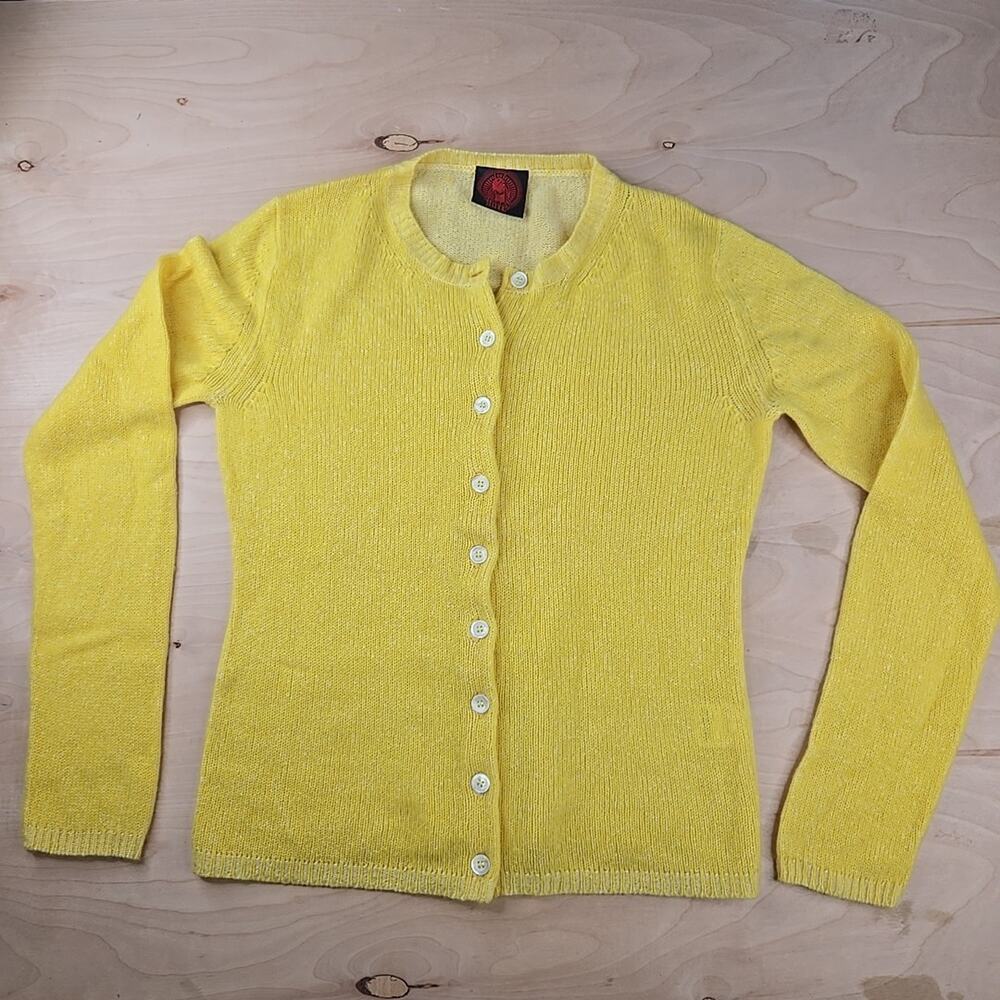 Happy Sheep Women's Cashmere Yellow Button-Down Cardigan Sweater XL Nepal Italy